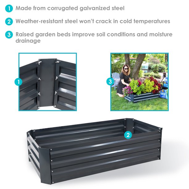 Sunnydaze Hot Dip Galvanized Steel Raised Garden Bed for Plants ...